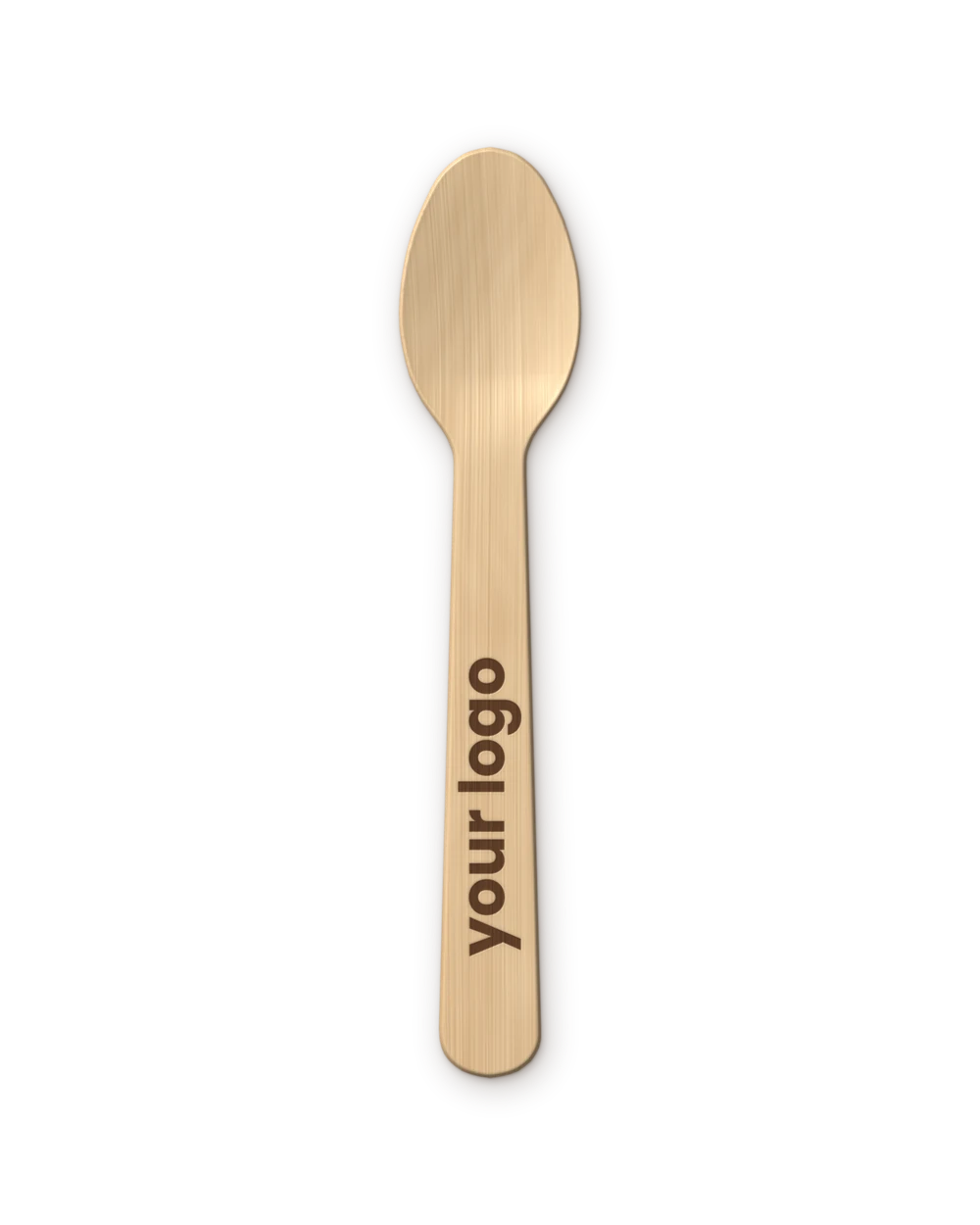 A 160 mm wooden spoon with a sample logo heat-stamped along the handle