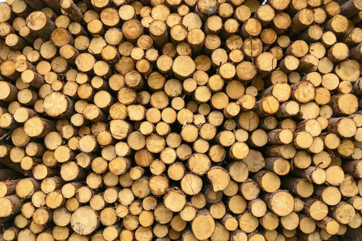 Stacked poplar and birch logs