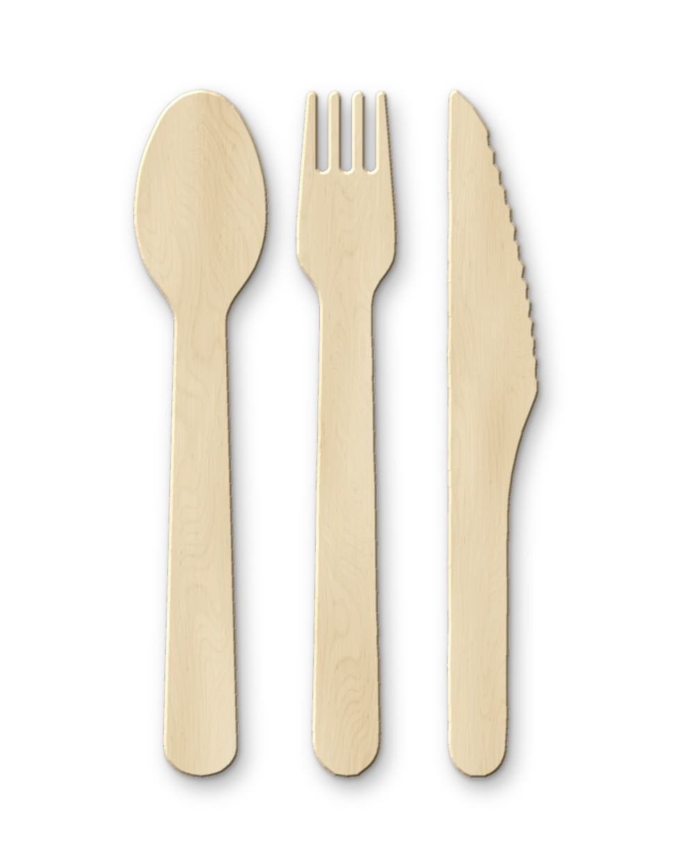 A 160 mm wooden spoon, fork and knife