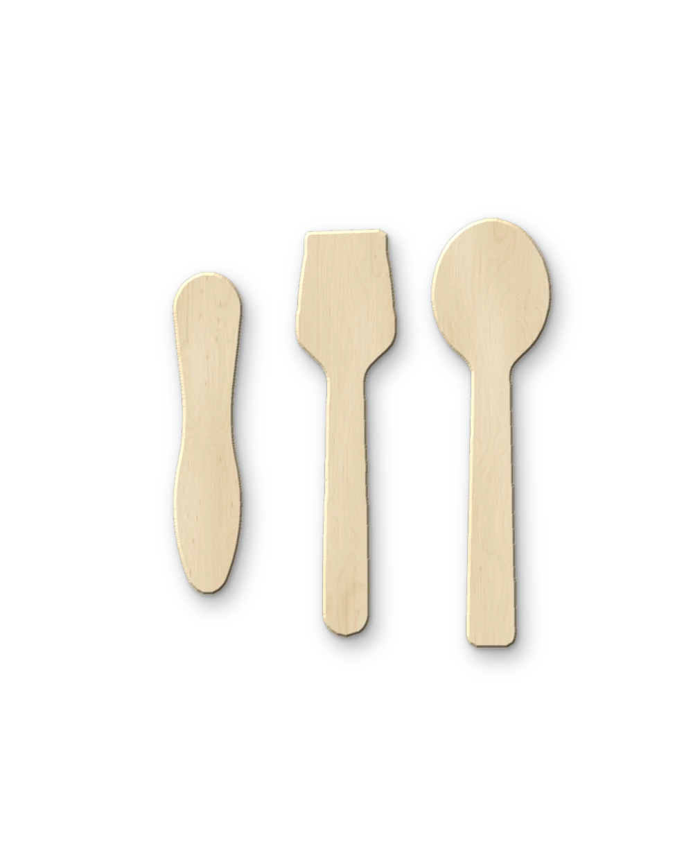 Wooden ice cream spoons in 75, 95 and 100 mm